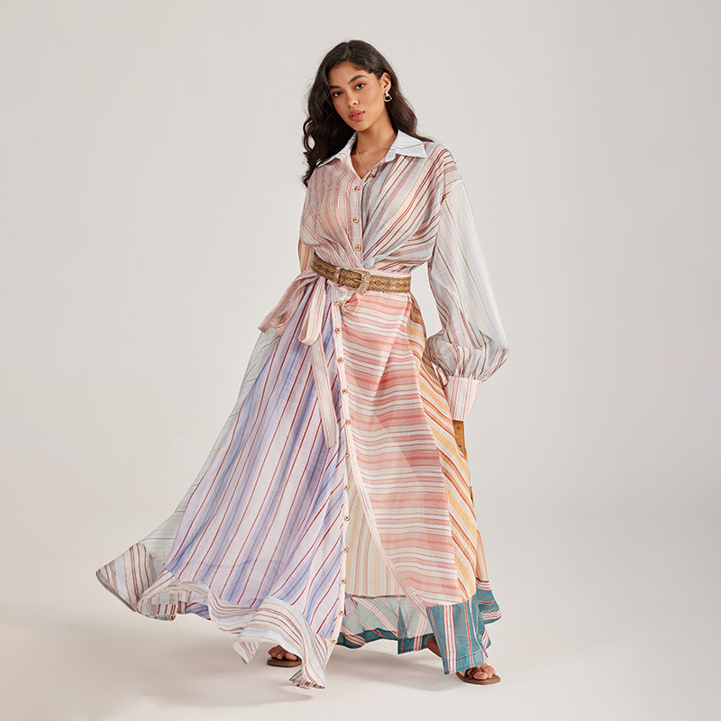 Splice mixed colors long dress long sleeve dress