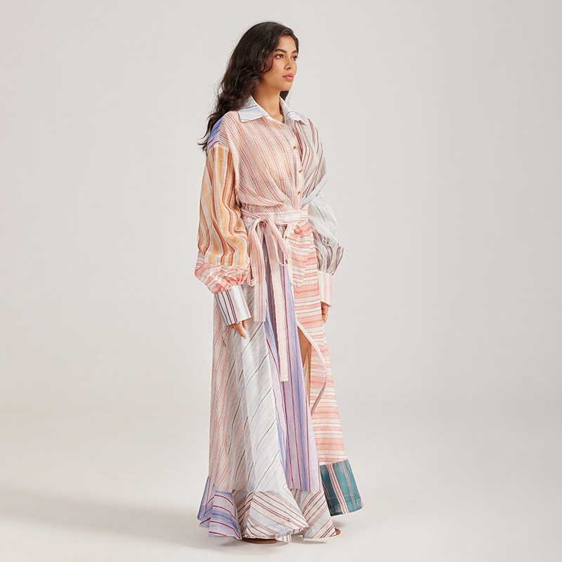 Splice mixed colors long dress long sleeve dress