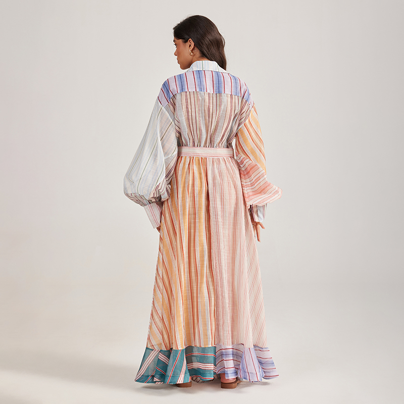 Splice mixed colors long dress long sleeve dress