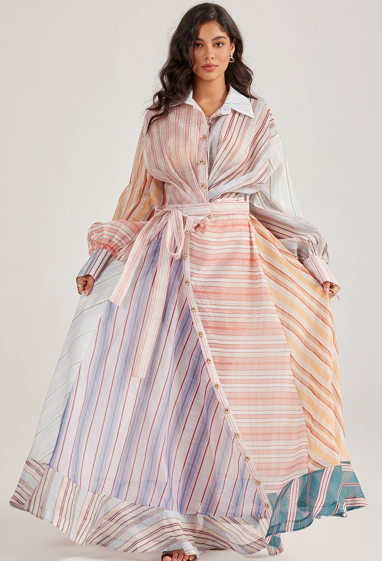 Splice mixed colors long dress long sleeve dress