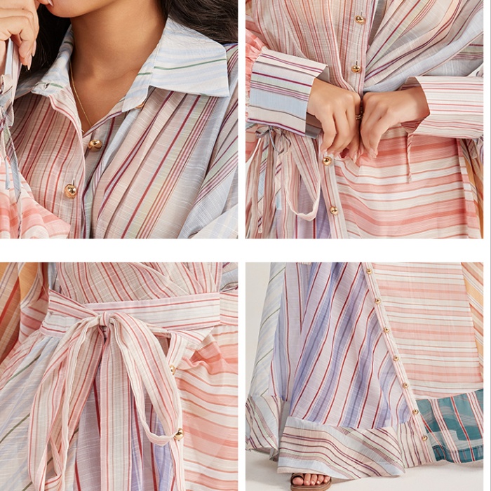 Splice mixed colors long dress long sleeve dress