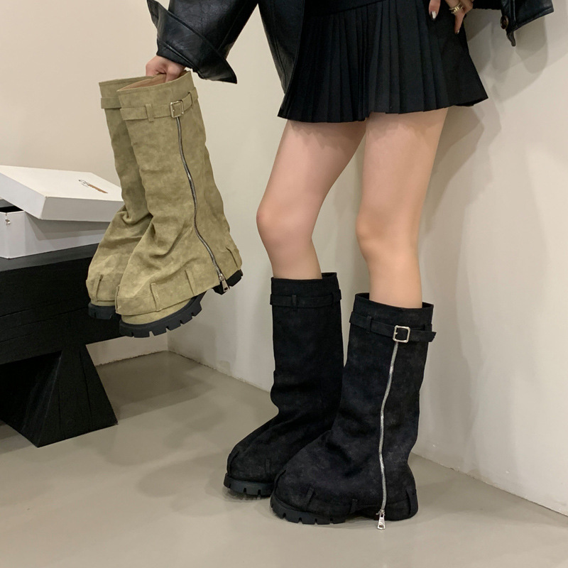 Thick crust denim thick boots heighten long tube pants