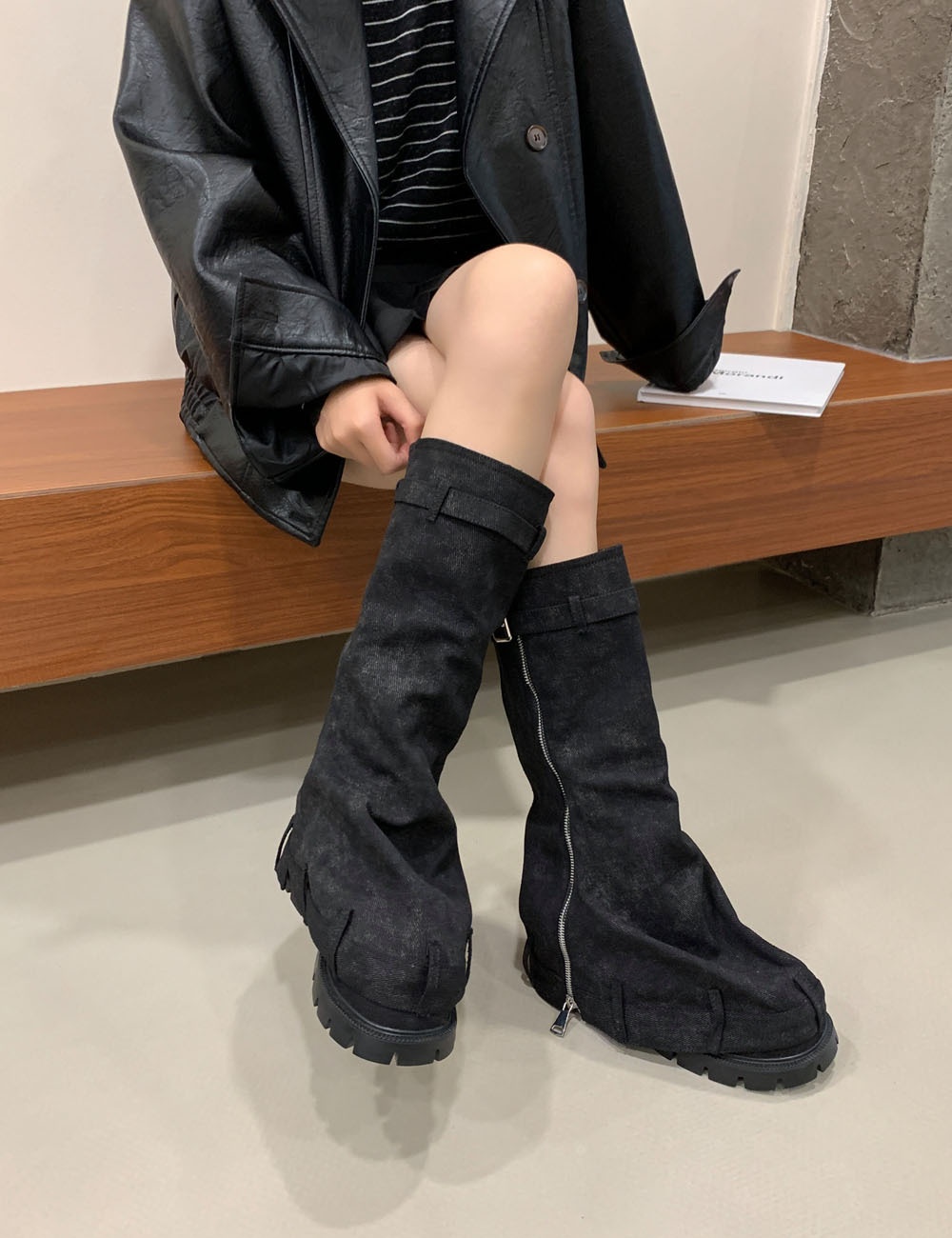 Thick crust denim thick boots heighten long tube pants