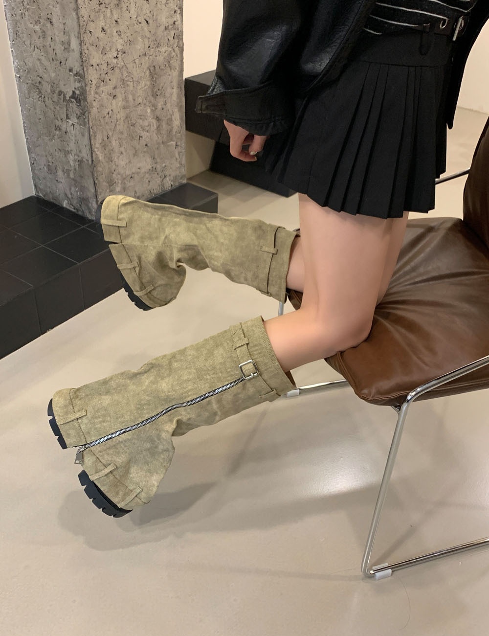 Thick crust denim thick boots heighten long tube pants