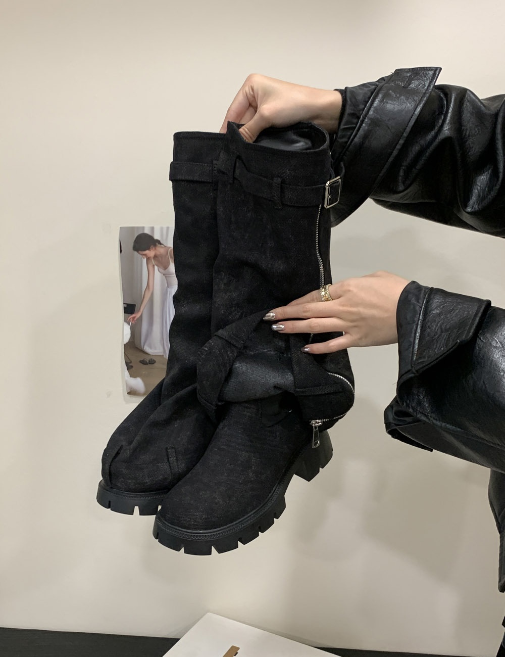 Thick crust denim thick boots heighten long tube pants
