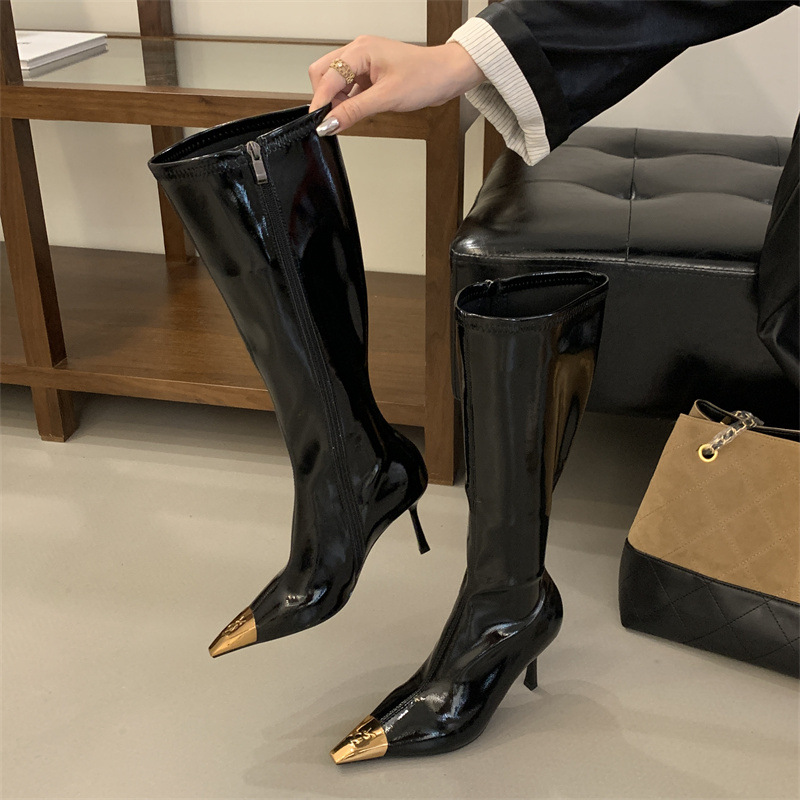 Splice side zipper thigh boots for women