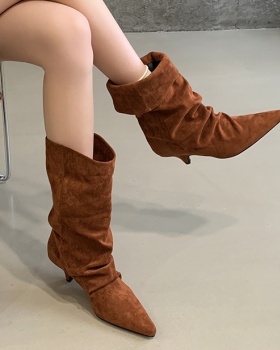Autumn and winter pointed short boots temperament brown boots