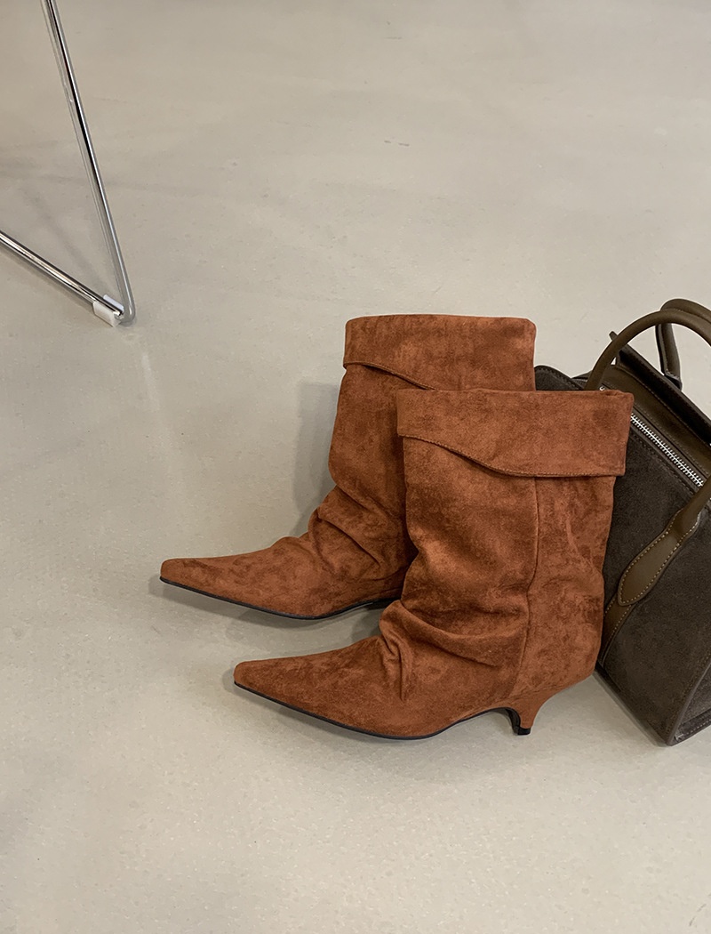 Autumn and winter pointed short boots temperament brown boots