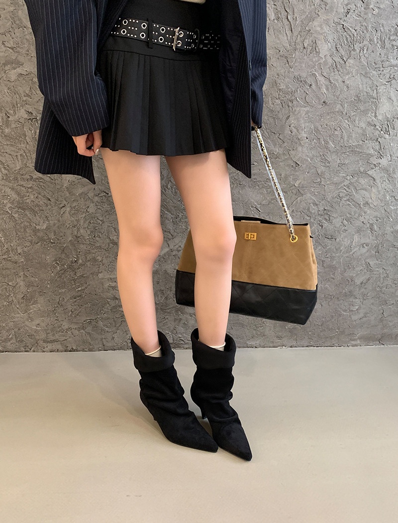 Autumn and winter pointed short boots temperament brown boots