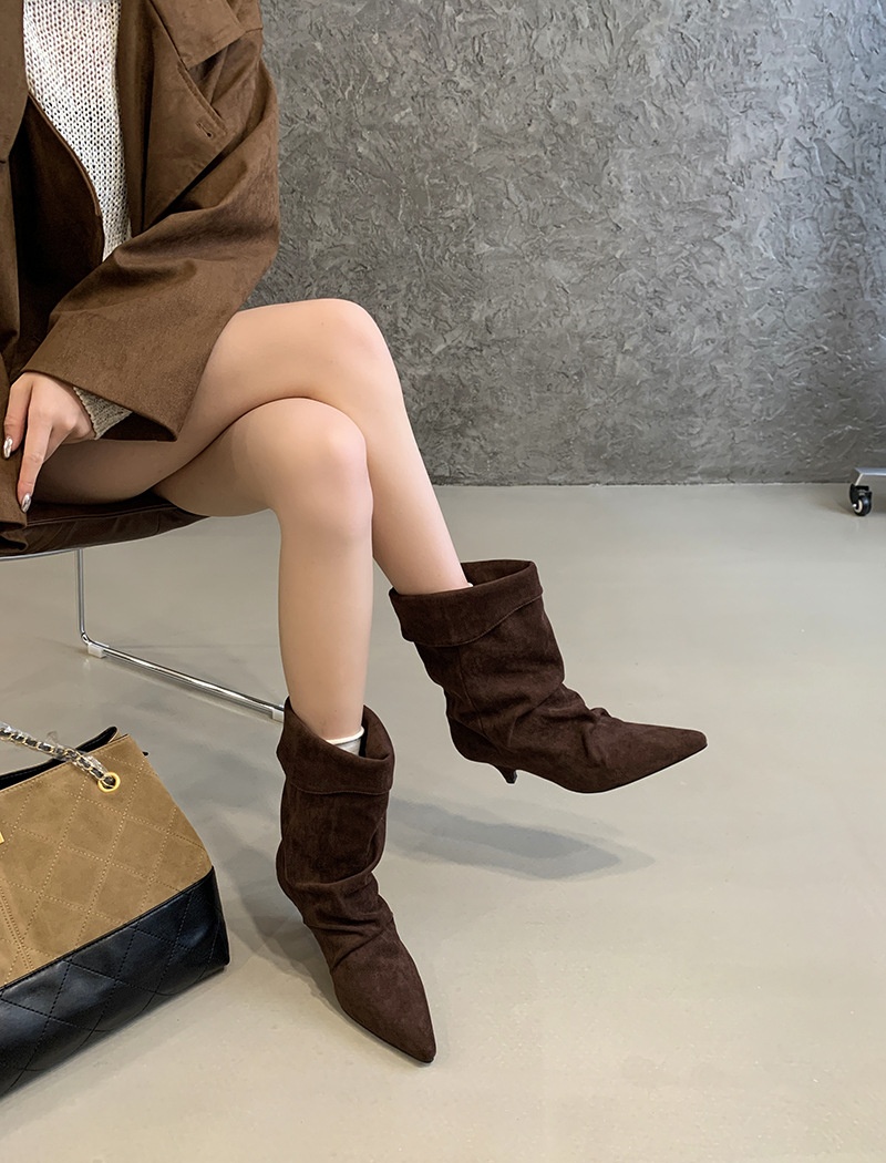 Autumn and winter pointed short boots temperament brown boots