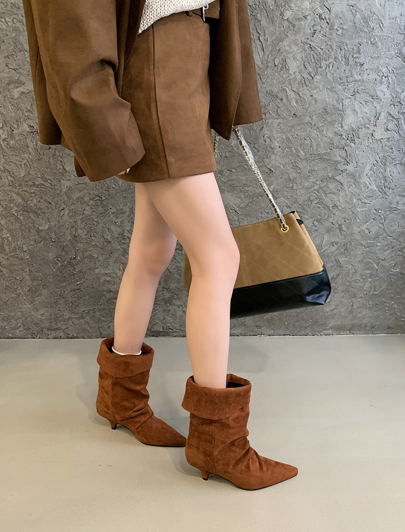 Autumn and winter pointed short boots temperament brown boots