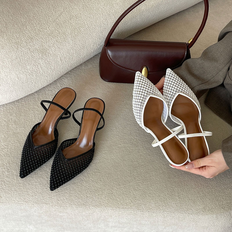 High-heeled beads shoes France style all-match sandals for women
