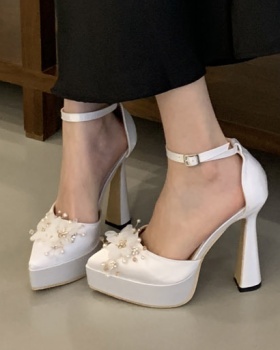 Thick bridesmaids wedding shoes flowers wedding dress