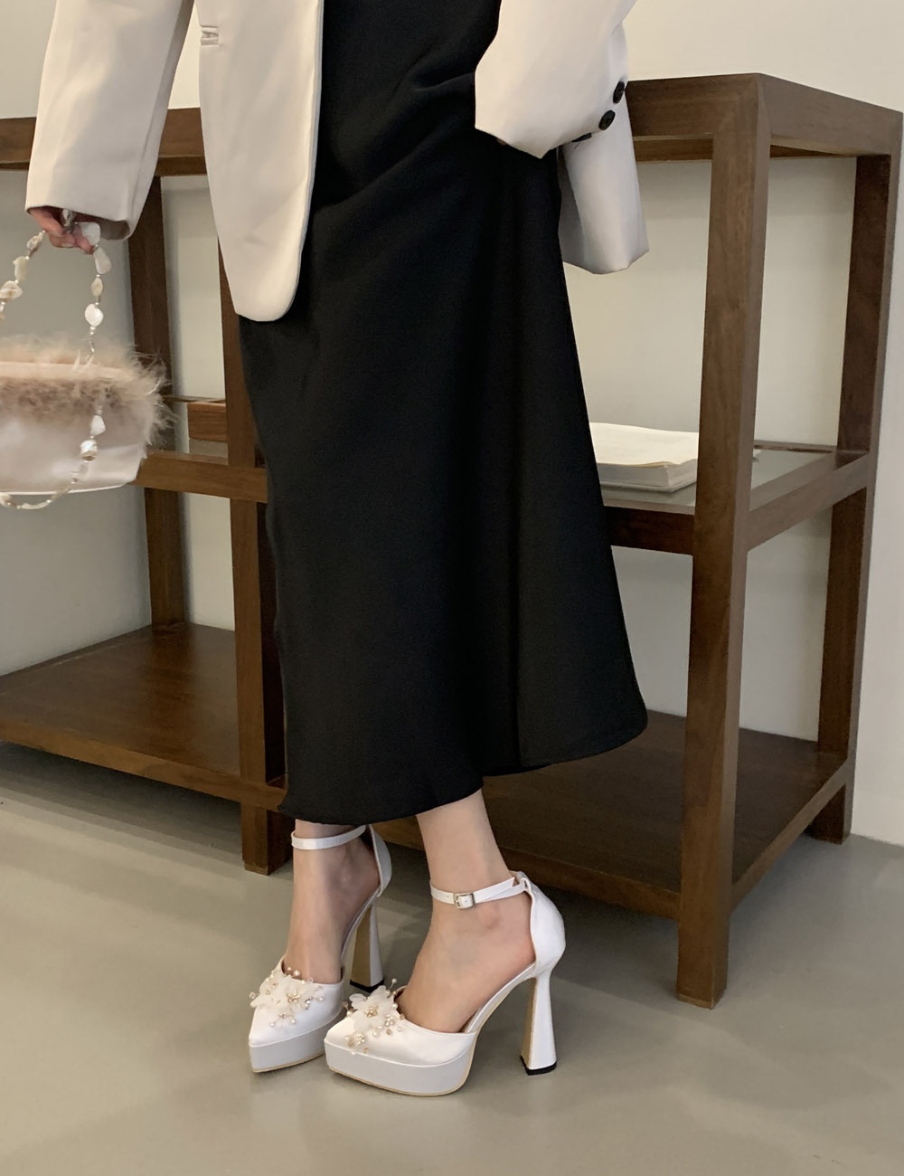 Thick bridesmaids wedding shoes flowers wedding dress