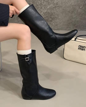 Outdoor sports black broadcloth boots round simple half Boots
