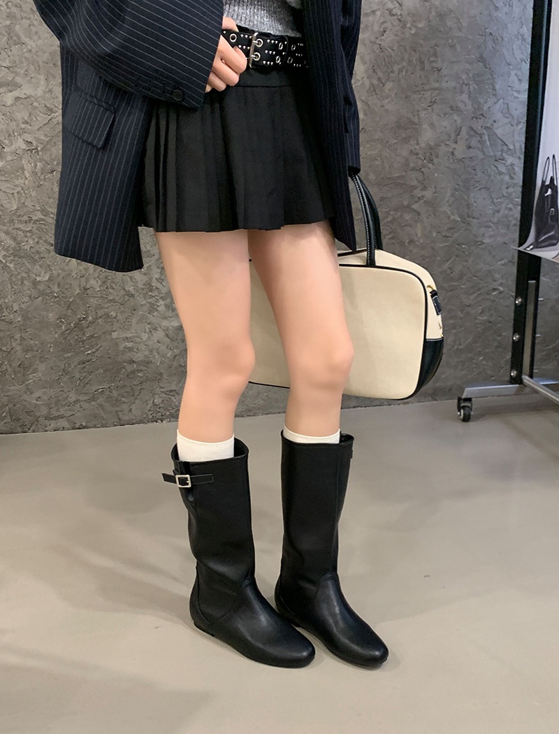 Outdoor sports black broadcloth boots round simple half Boots