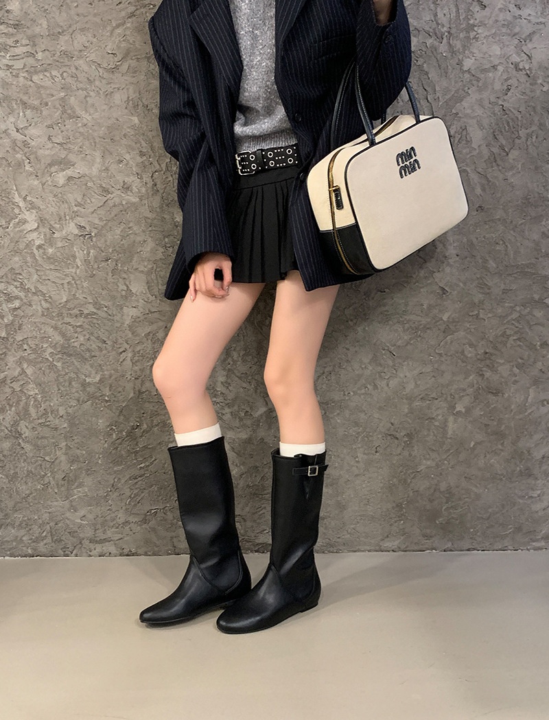 Outdoor sports black broadcloth boots round simple half Boots