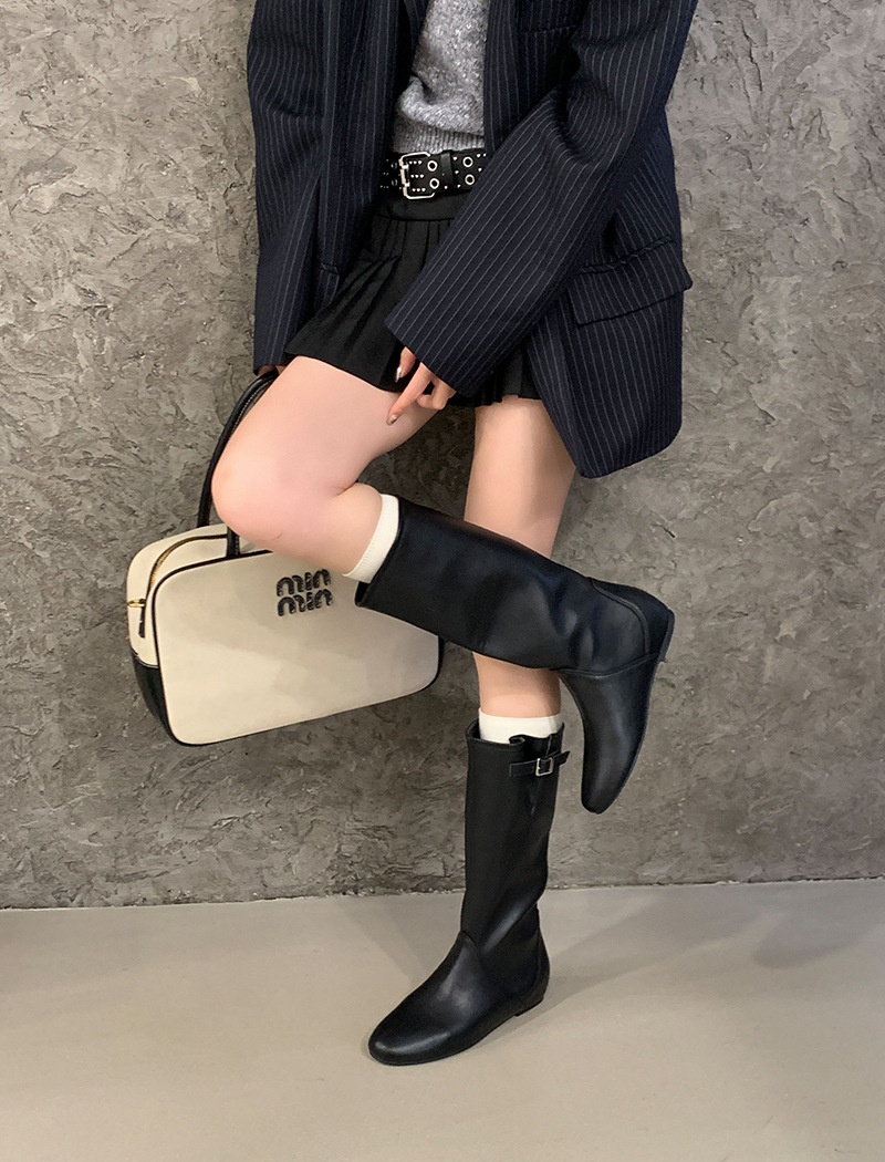 Outdoor sports black broadcloth boots round simple half Boots