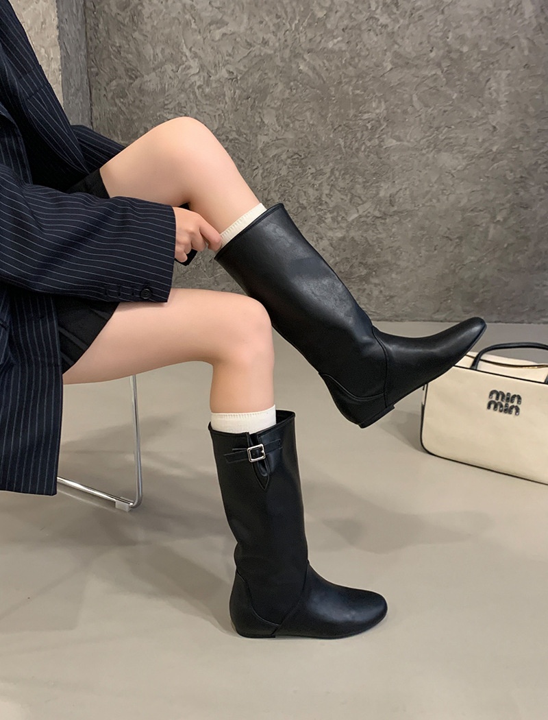 Outdoor sports black broadcloth boots round simple half Boots