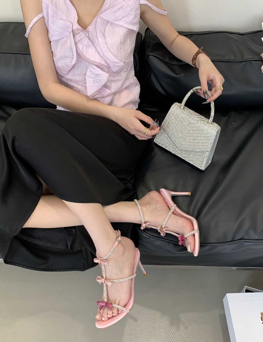 Summer lady high-heeled shoes bow rhinestone sandals