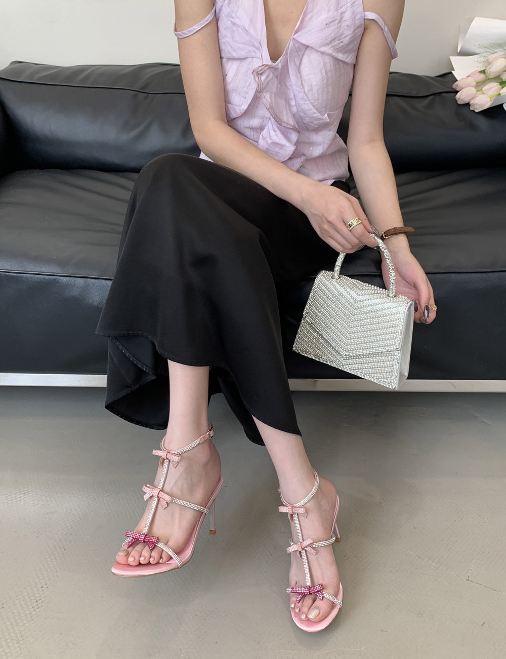 Summer lady high-heeled shoes bow rhinestone sandals