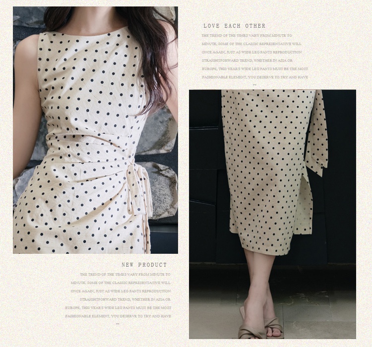 Unique sleeveless long dress pinched waist retro vest