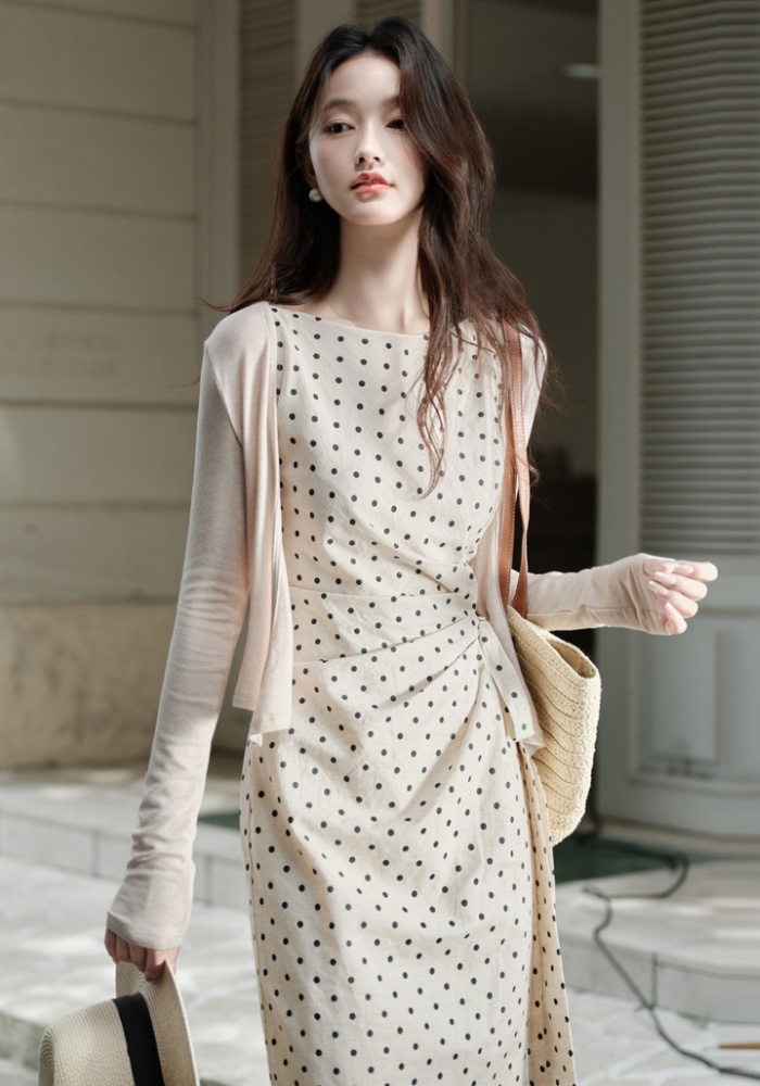 Tender temperament jacket polka dot dress a set