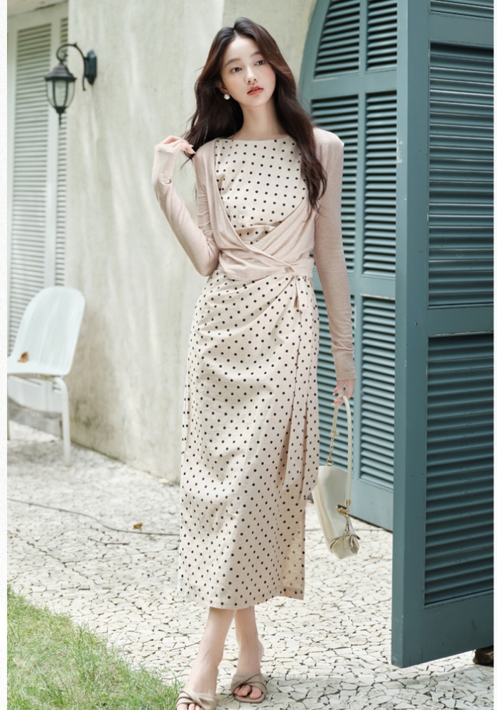 Tender temperament jacket polka dot dress a set