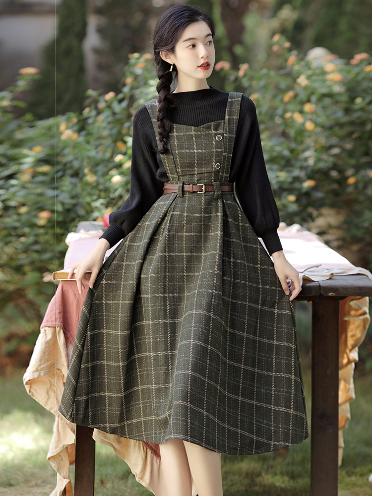 France style strap dress sweater 2pcs set