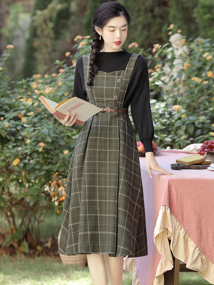 France style strap dress sweater 2pcs set