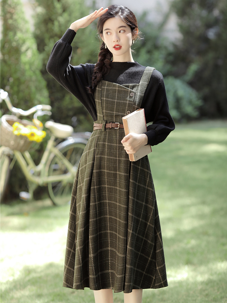 France style strap dress sweater 2pcs set