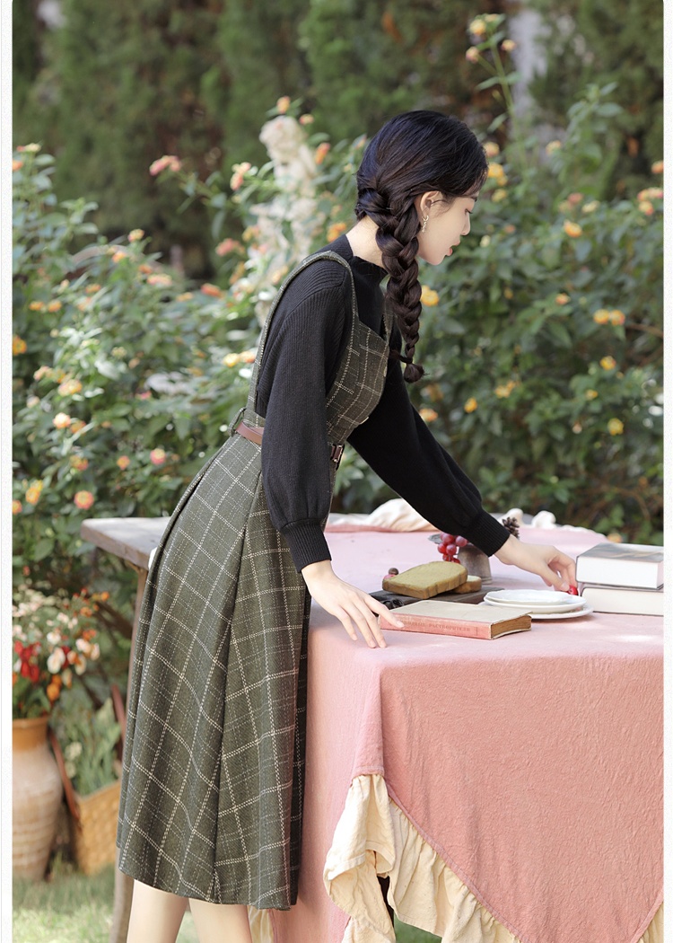 France style strap dress sweater 2pcs set