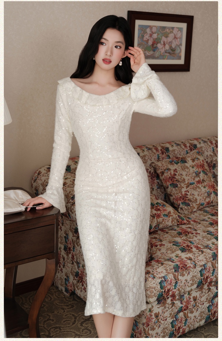 Slim trumpet sleeves dress pinched waist long dress