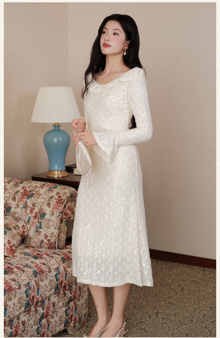 Slim trumpet sleeves dress pinched waist long dress