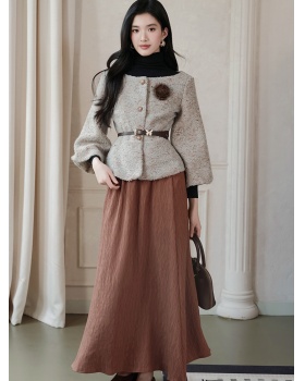 Pinched waist short skirt grace coat 3pcs set for women