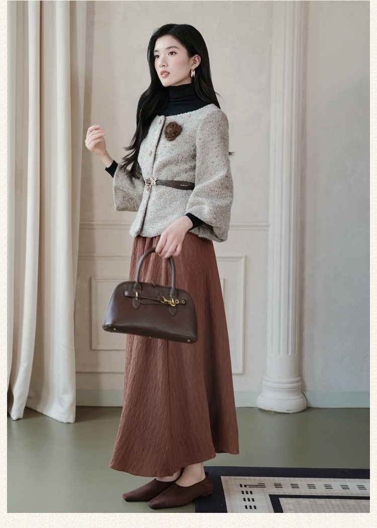 Pinched waist short skirt grace coat 3pcs set for women
