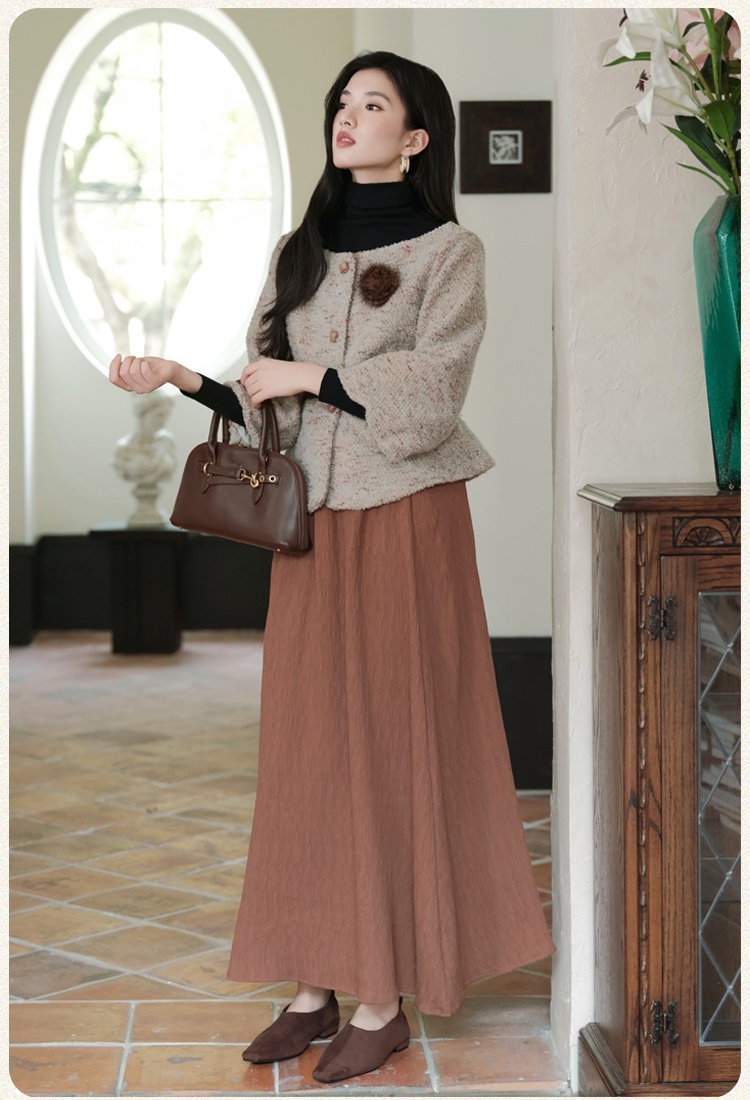 Pinched waist short skirt grace coat 3pcs set for women
