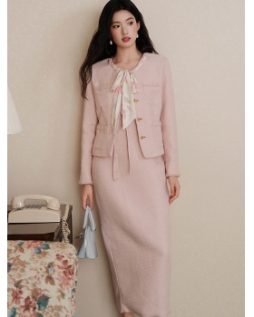 Autumn and winter niche dress temperament coat 2pcs set