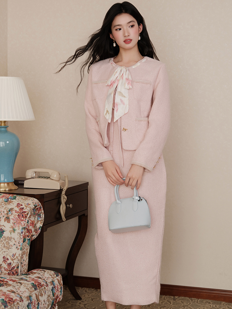 Autumn and winter niche dress temperament coat 2pcs set