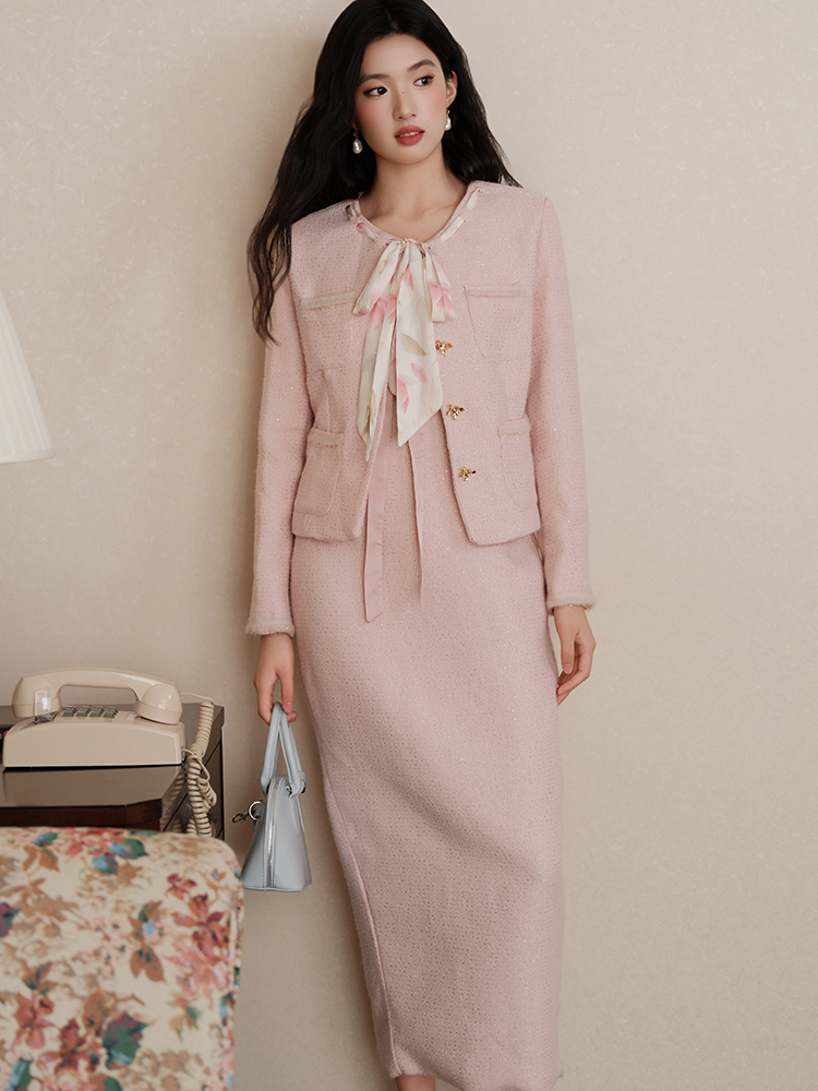 Autumn and winter niche dress temperament coat 2pcs set