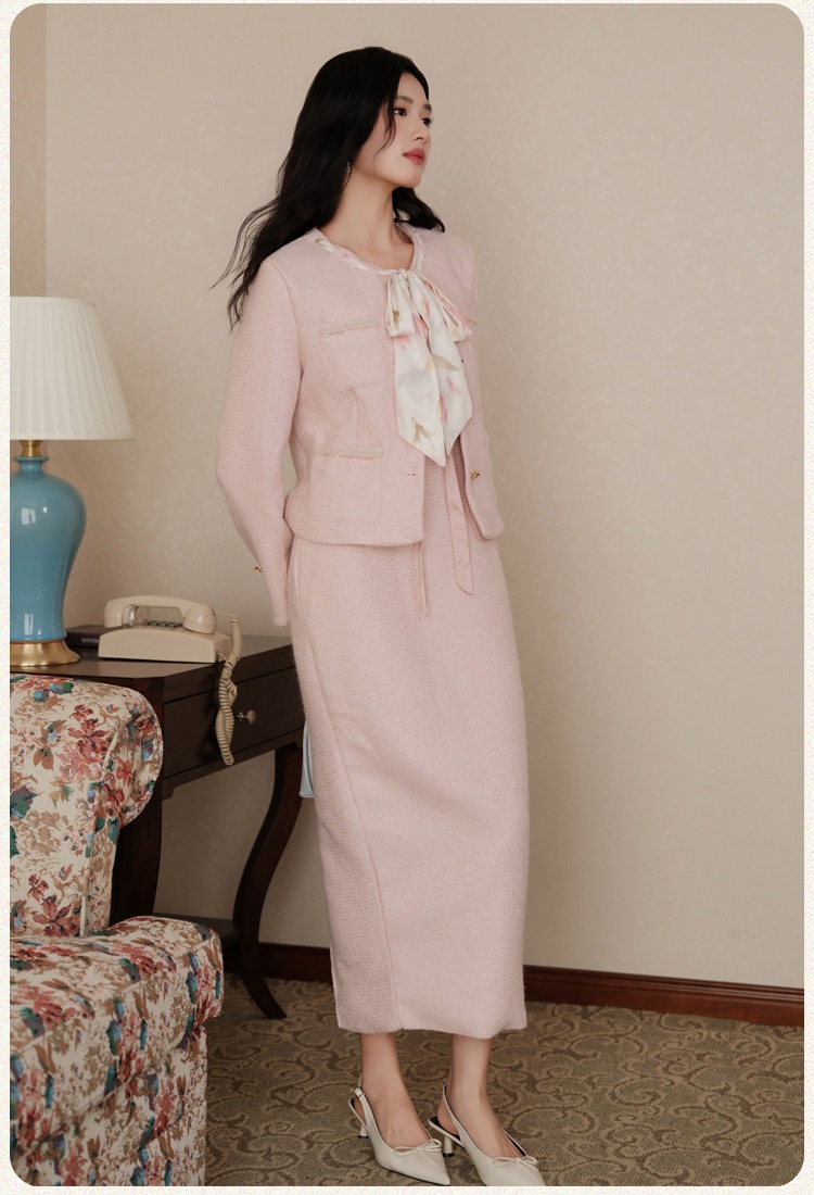 Autumn and winter niche dress temperament coat 2pcs set