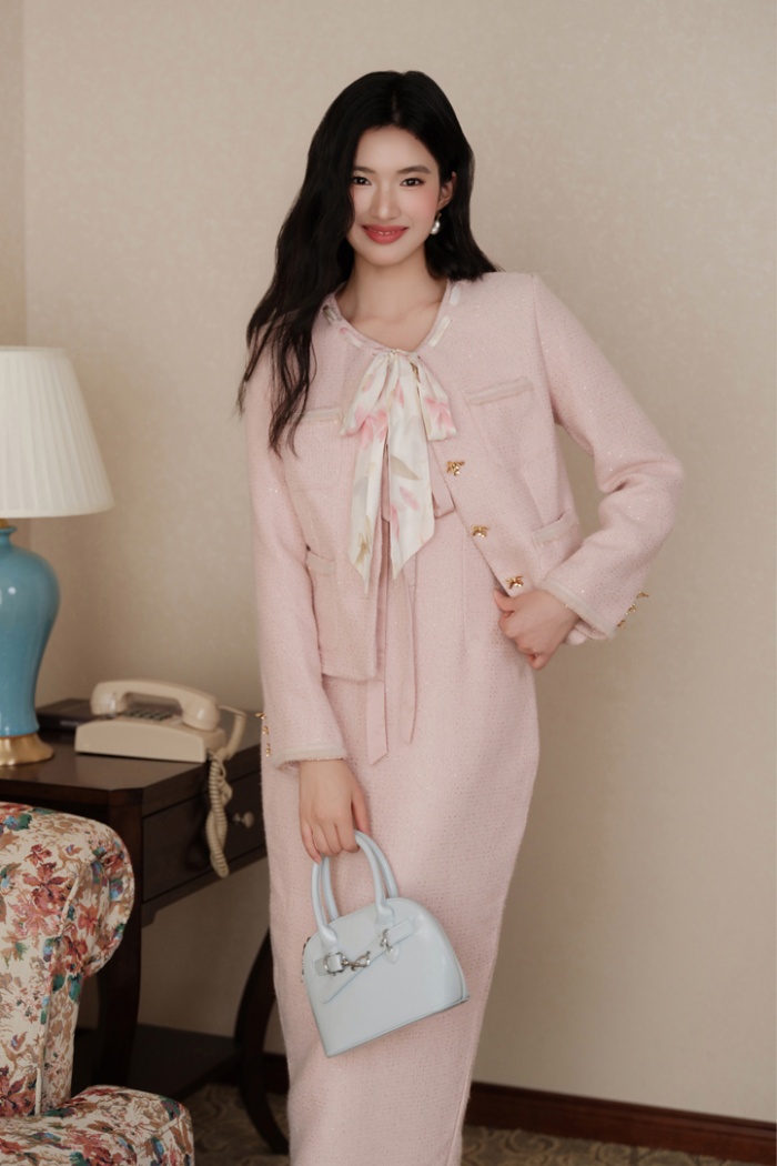Autumn and winter niche dress temperament coat 2pcs set
