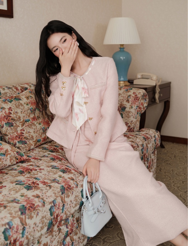 Autumn and winter niche dress temperament coat 2pcs set