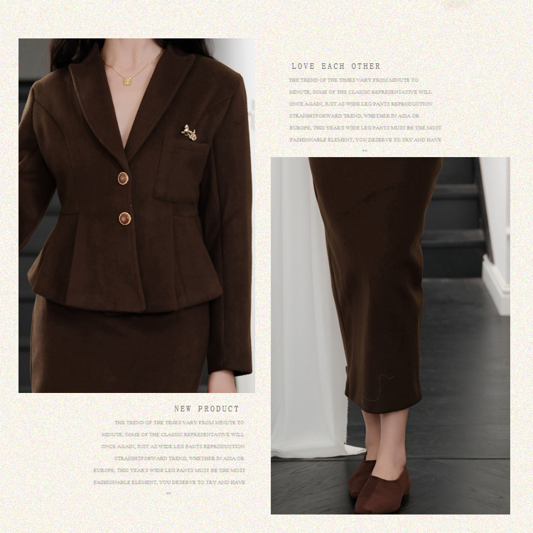 Woolen slim coat autumn and winter retro skirt a set