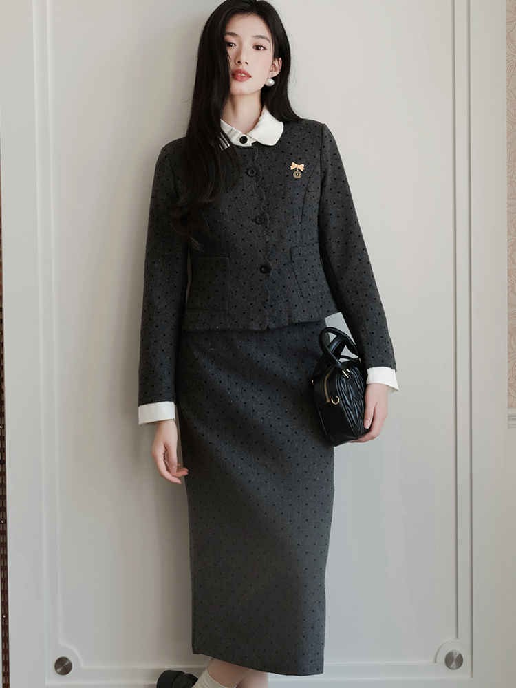 Chanelstyle skirt long sleeve coat 2pcs set for women