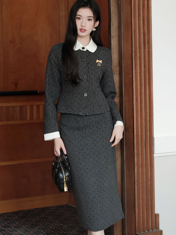 Chanelstyle skirt long sleeve coat 2pcs set for women