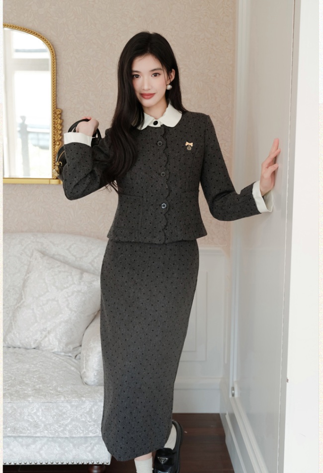 Chanelstyle skirt long sleeve coat 2pcs set for women