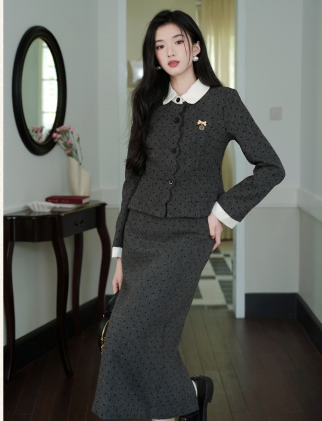 Chanelstyle skirt long sleeve coat 2pcs set for women