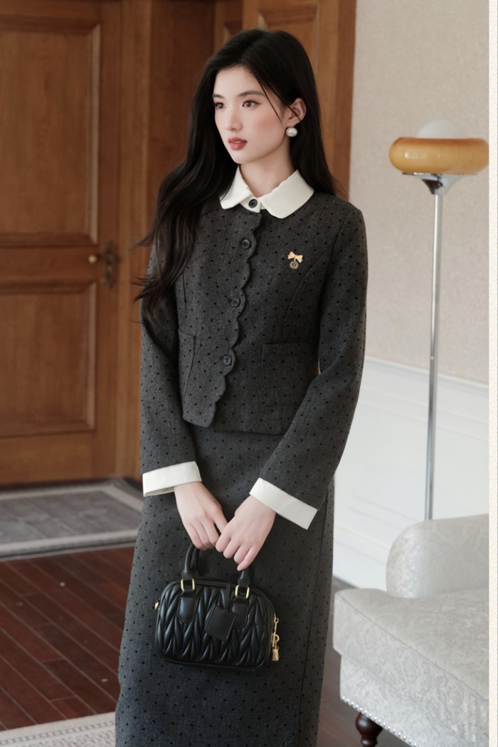 Chanelstyle skirt long sleeve coat 2pcs set for women
