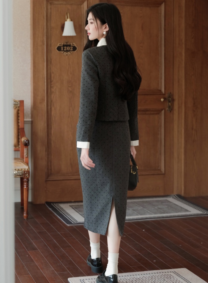Chanelstyle skirt long sleeve coat 2pcs set for women